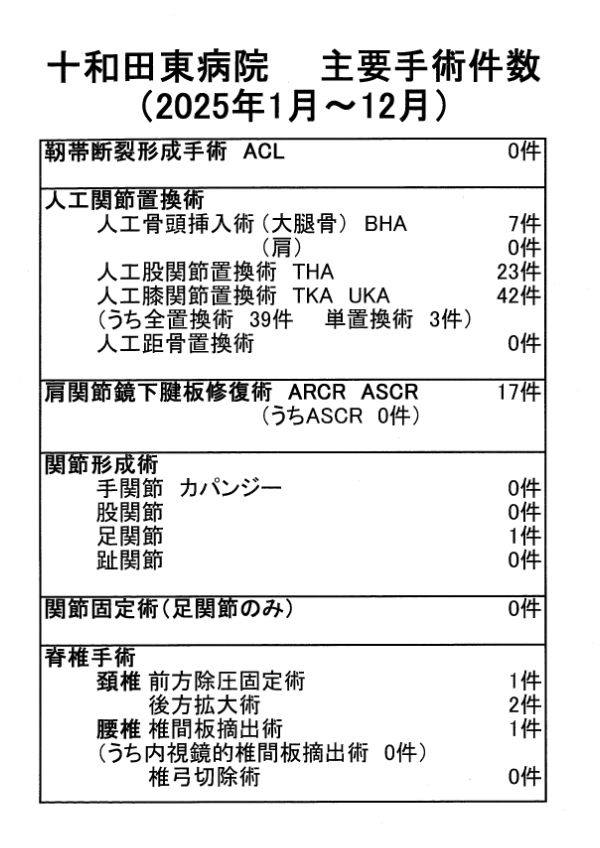 十和田東病院　主要手術件数